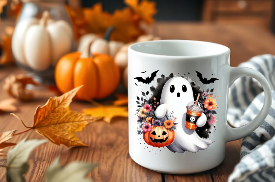 cute ghost and pumpkin mug