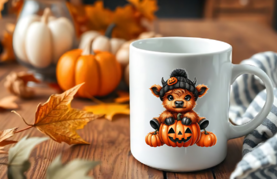 cute halloween highland cow mug