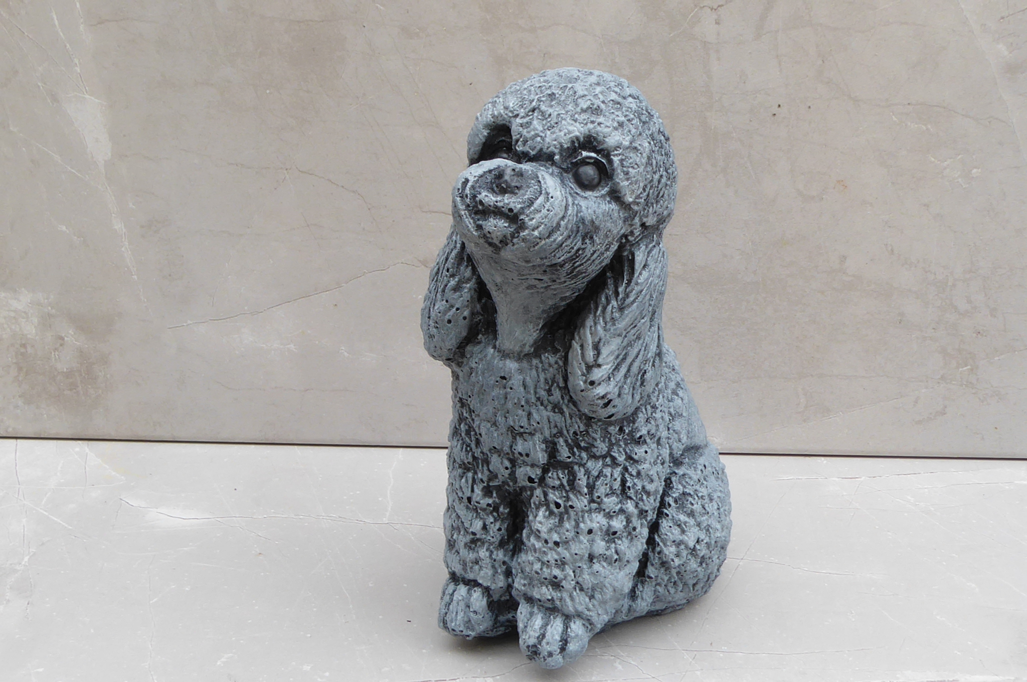 Cute Sitting Poodle Dog Cast Stone Garden Ornament Hand Crafted 16½cm tall