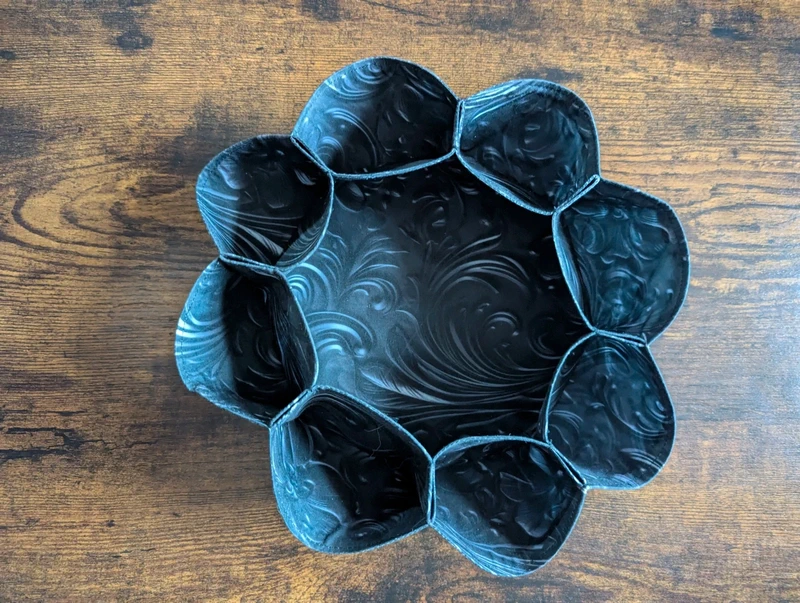 Handmade Multi-Function Textile Scalloped Bowl - Black Embossed Floral