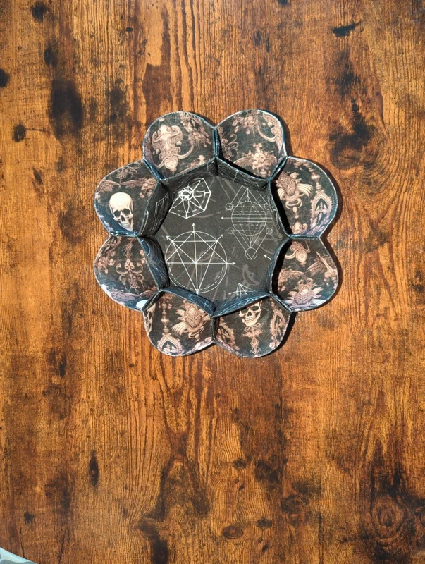 Handmade Multi-Function Textile Scalloped Bowl - Black with skull