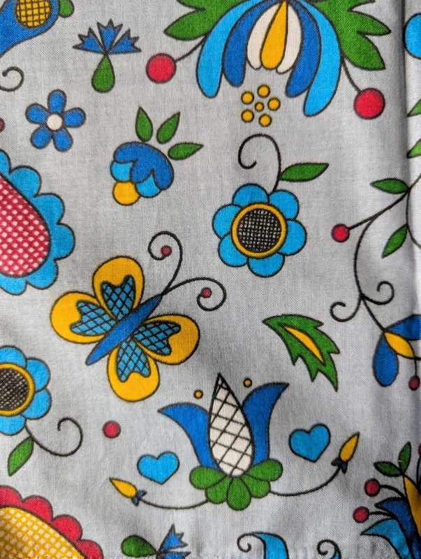 Vintage Folk Art Floral Tea Towel / Dish Cloth - Bright & Cheerful