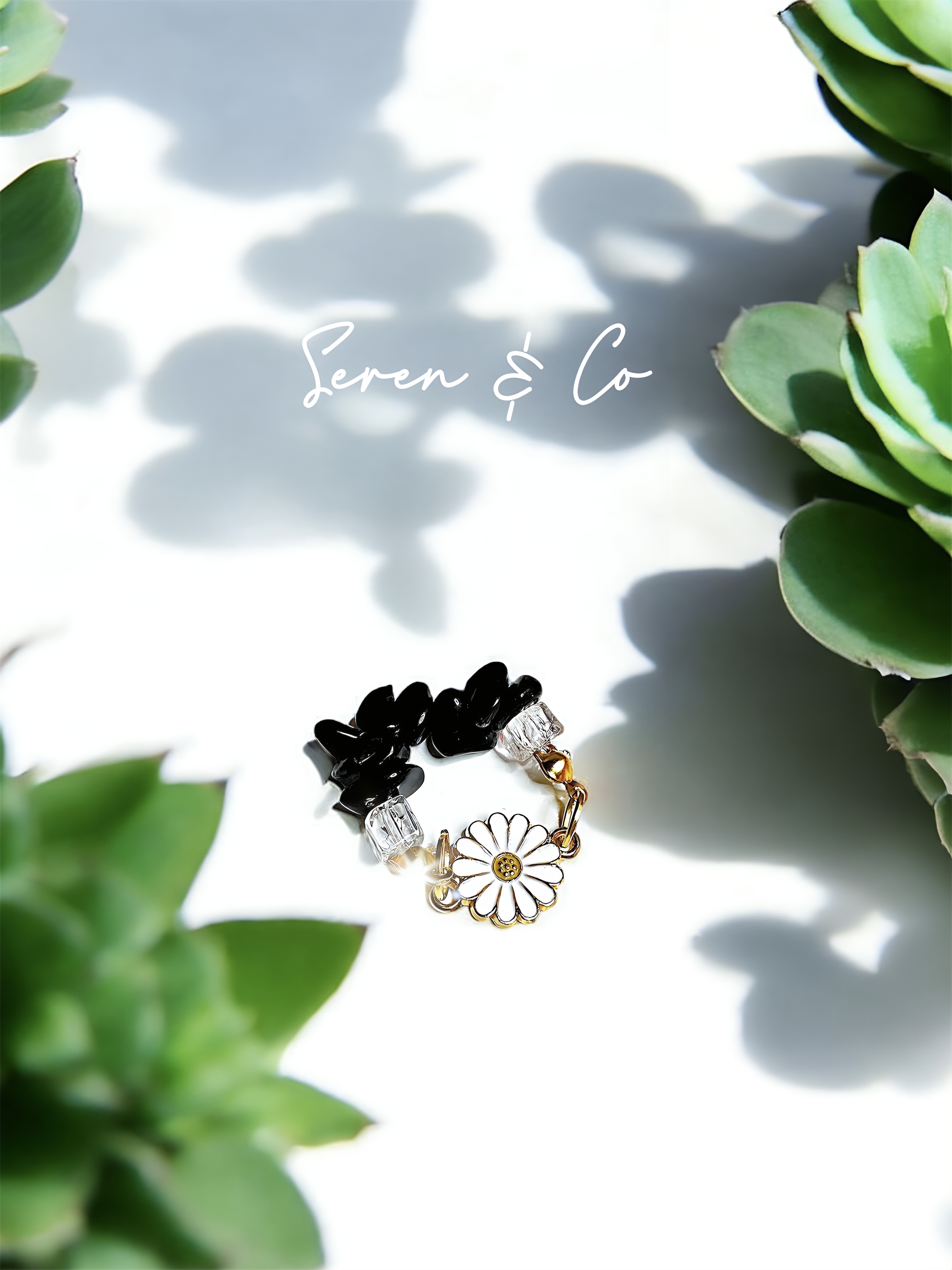 Light & Shadow Daisy reversible ring (Black Obsidian)