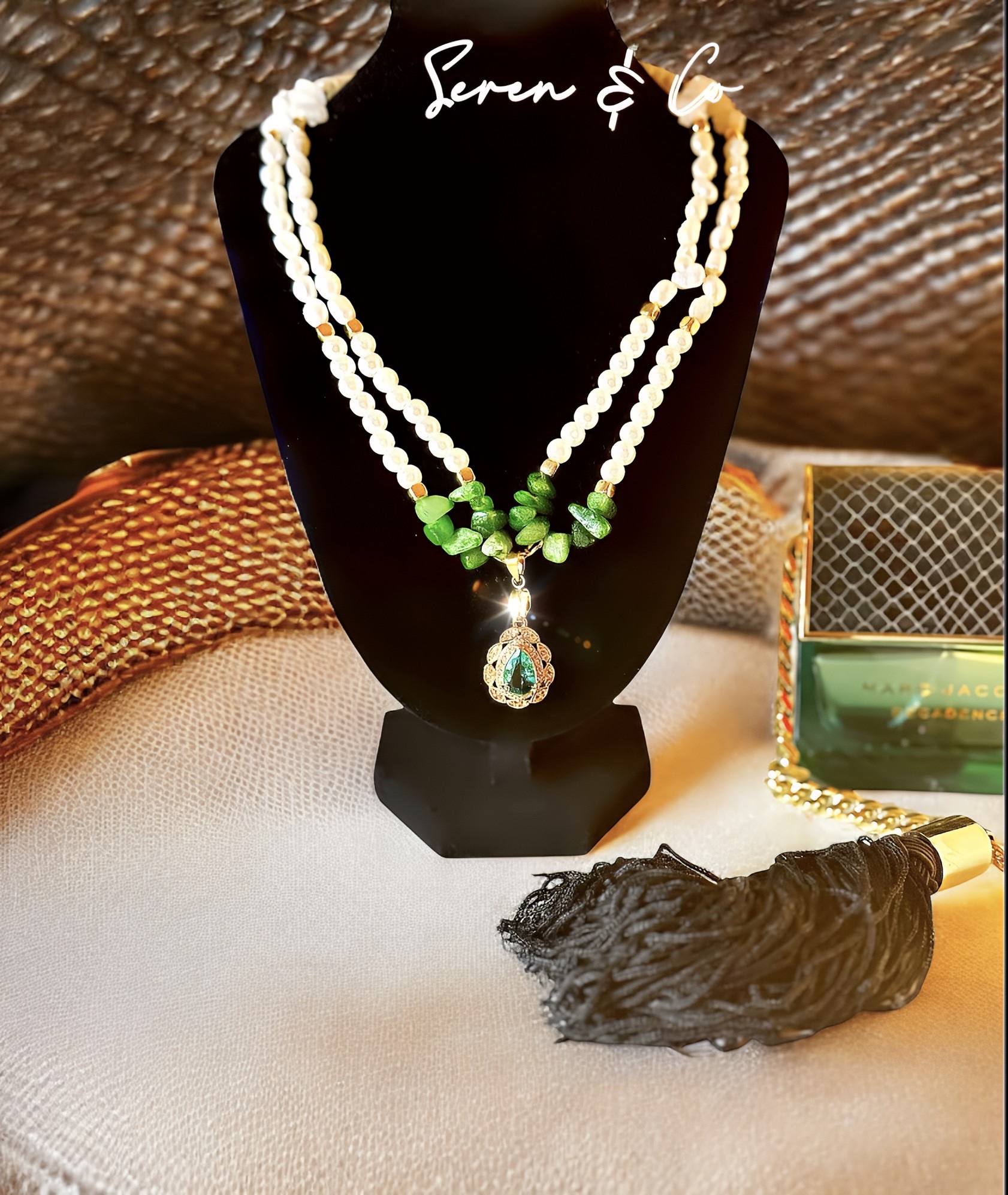 The Lady Luck Pendant (Green Aventurine, Quartz & Fresh water pearls)