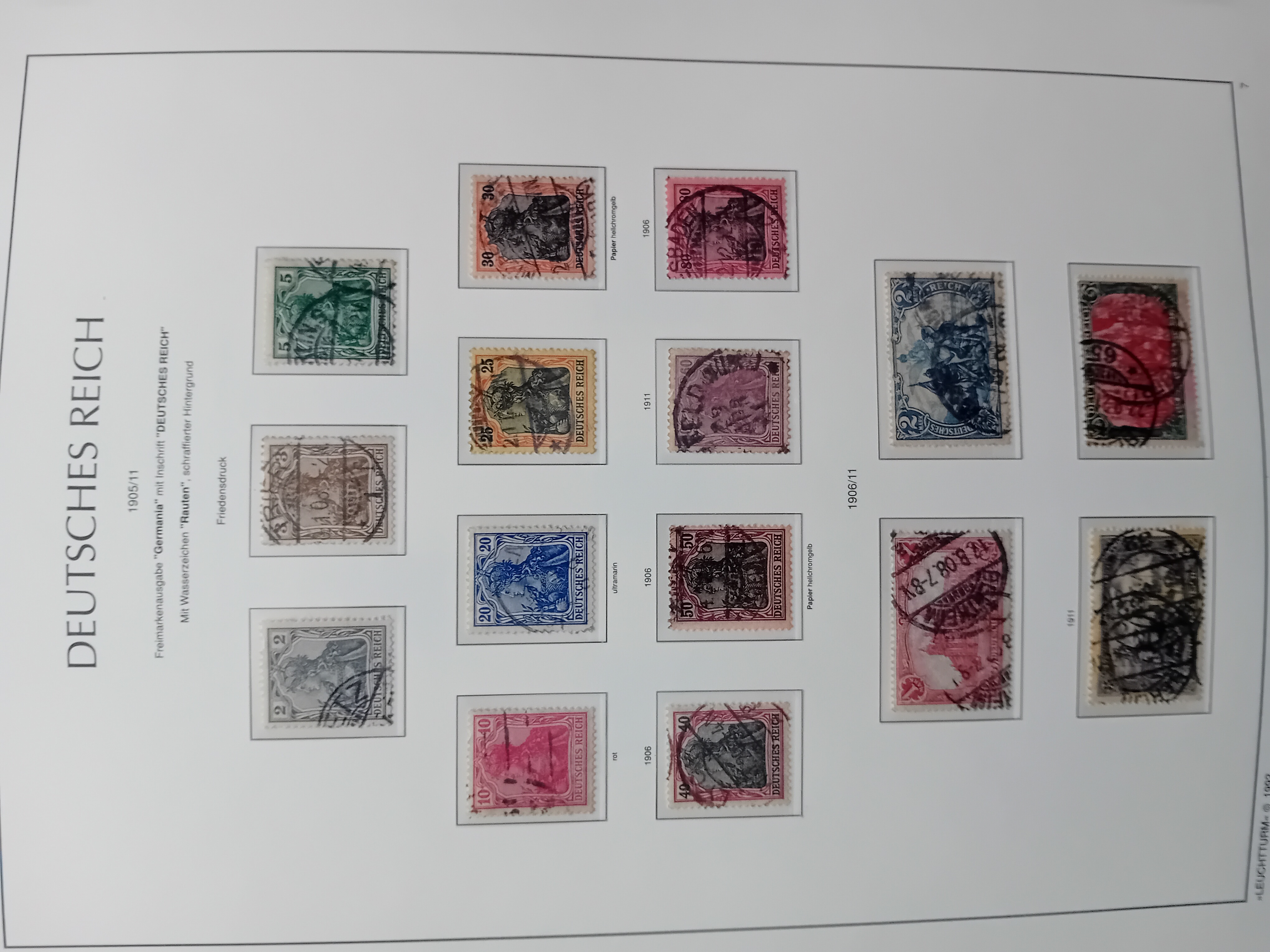 Germany 1905/06-1911 15 stamps on page