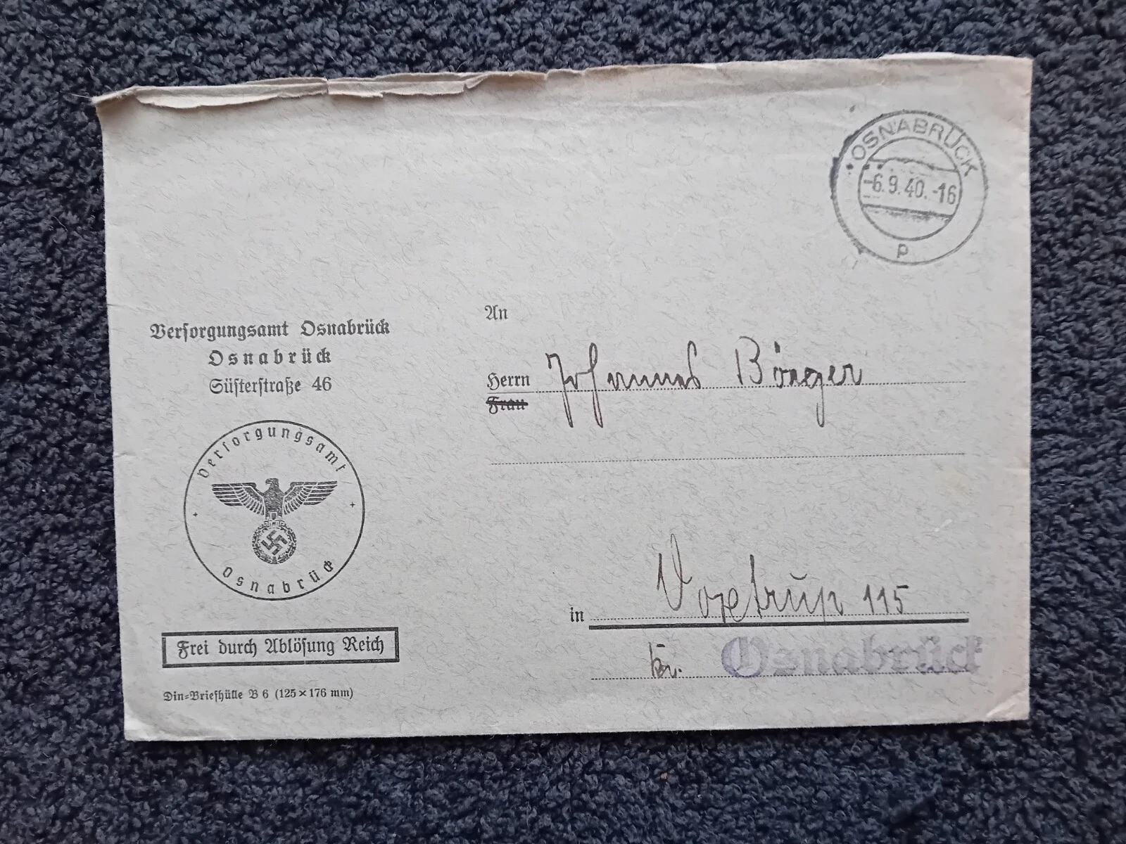 Germany Reich cover 1940 empty USED