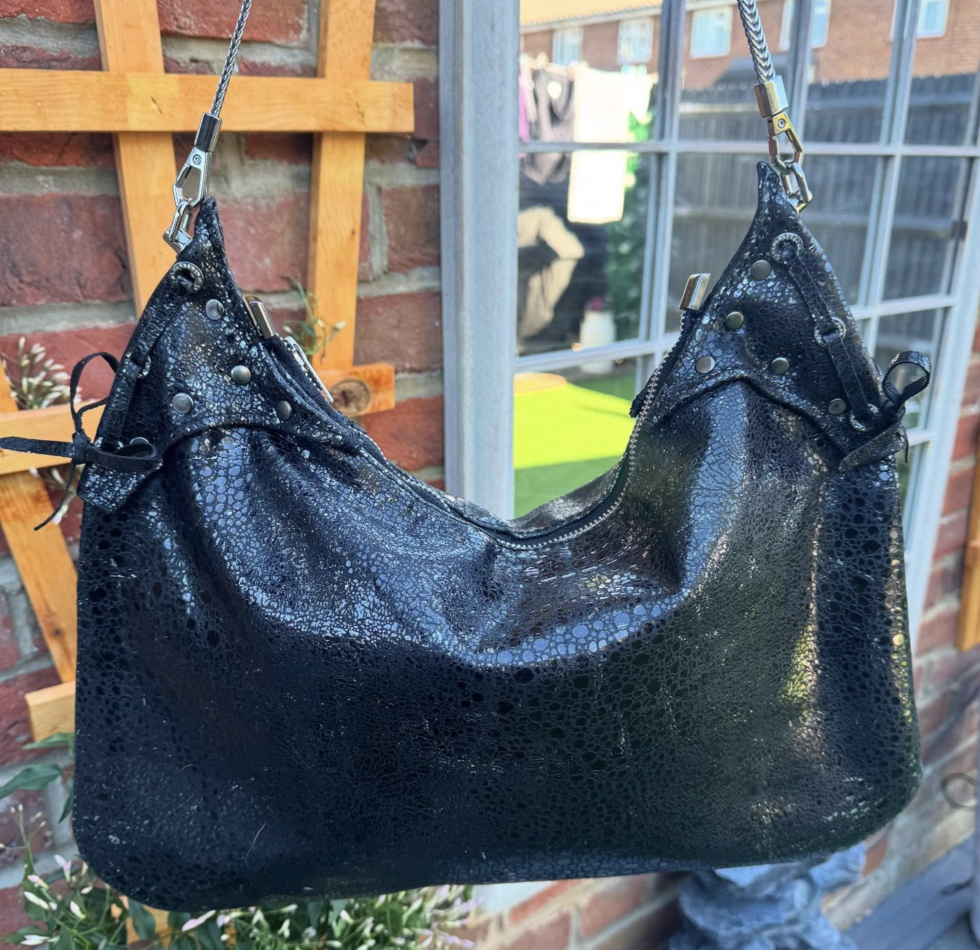 Black Italian Distressed Leather Bag Hobo SOLD