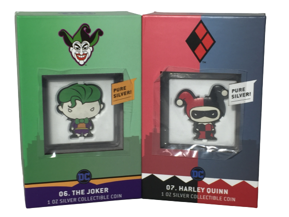 Par de Monedas Chibi Joker y Harley Quinn – Plata Pura