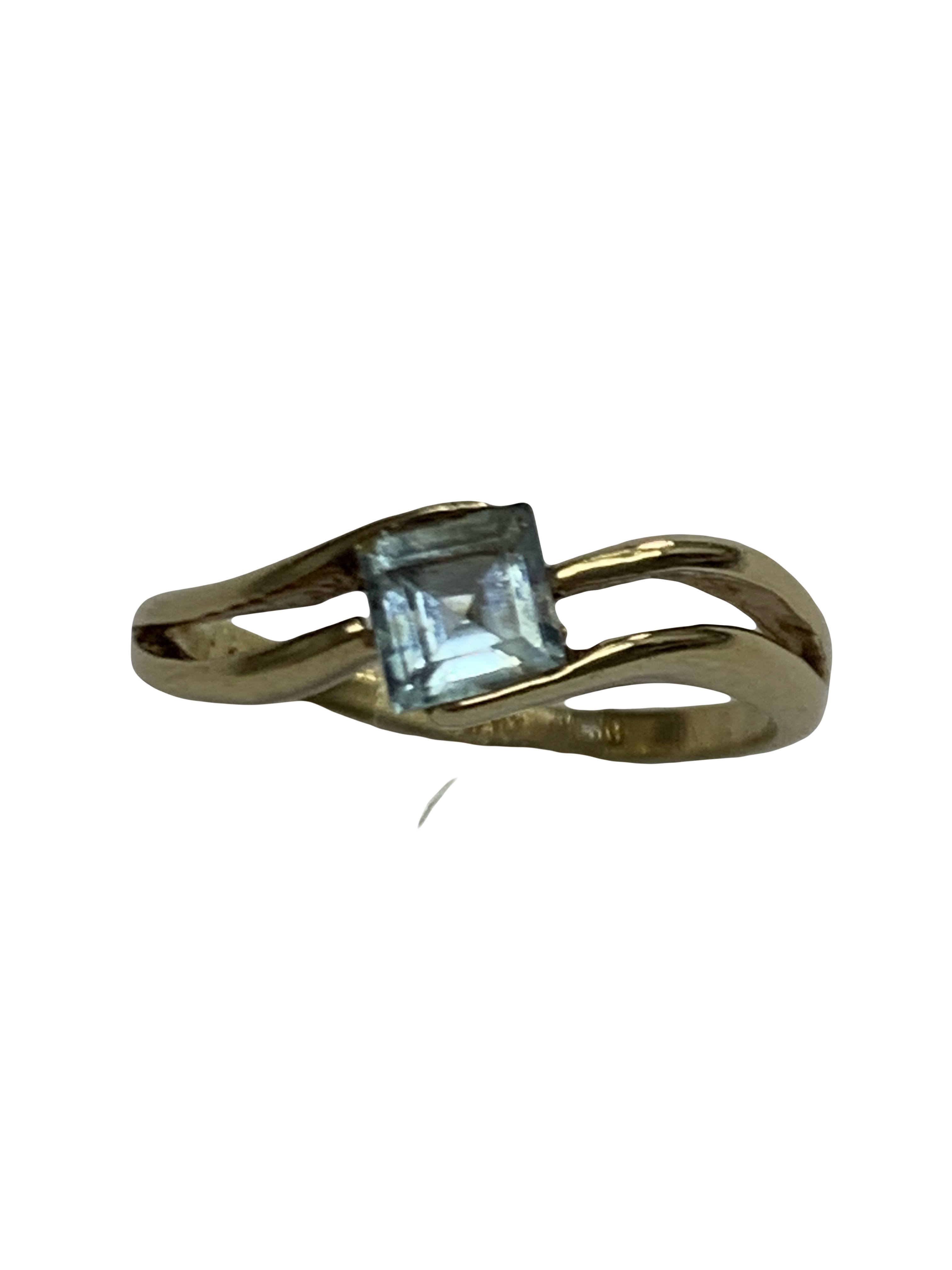 Anillo Solitario Bypass en Oro Amarillo 14K – Topacio Azul