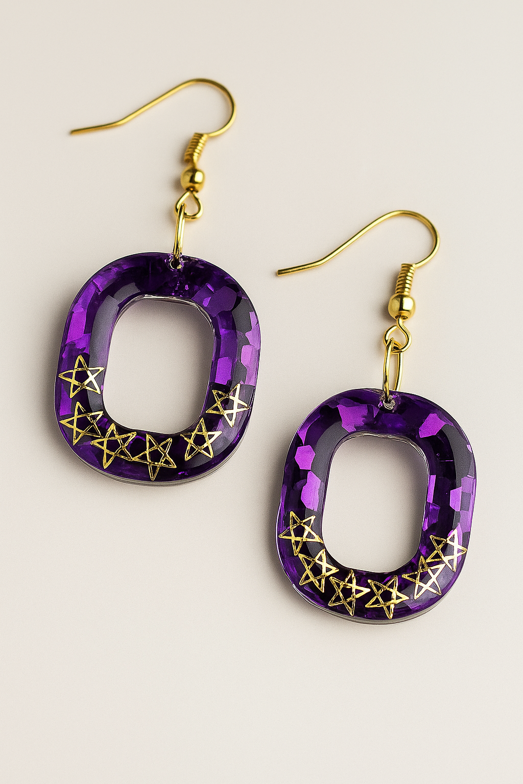 Stunning Purple Earrings with Gold Star Accents