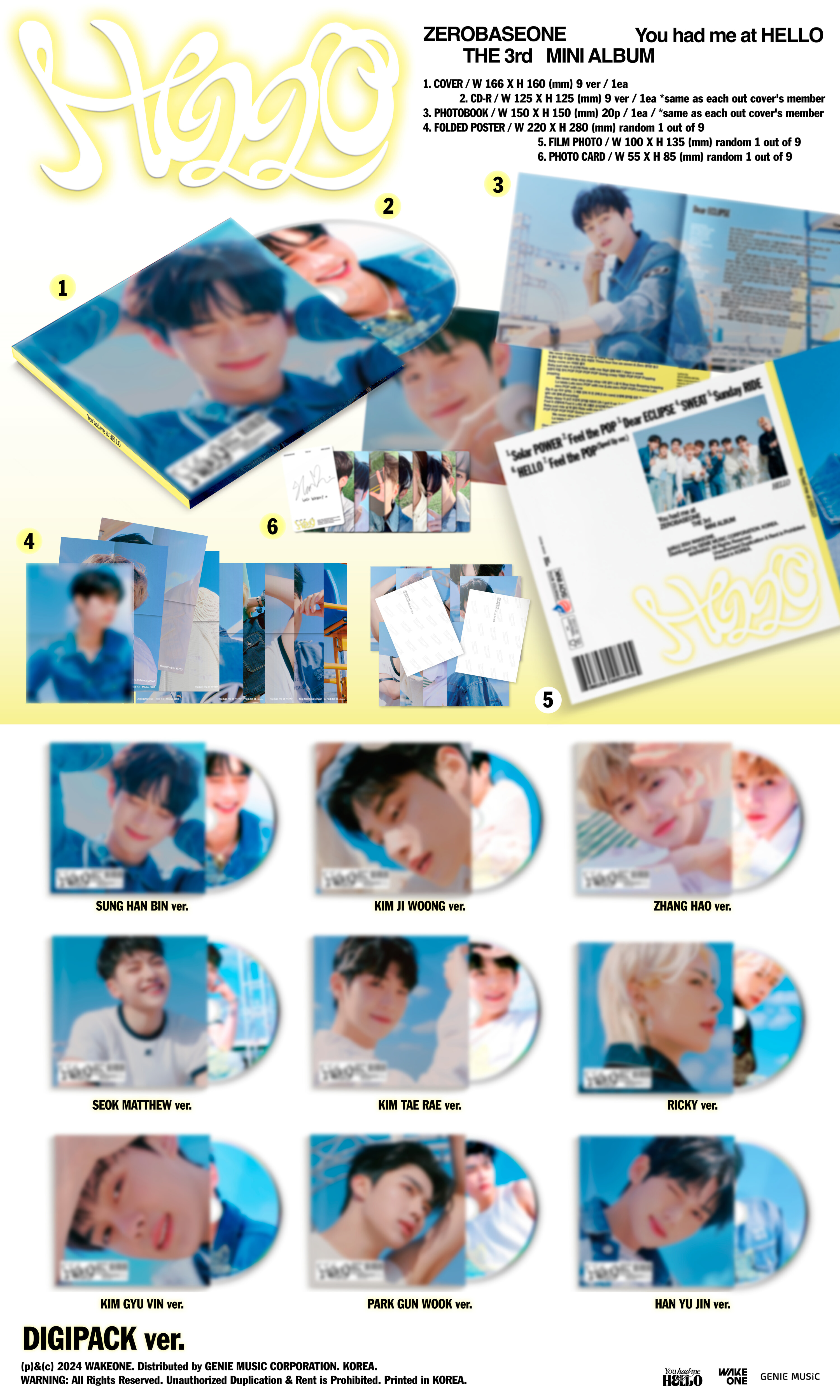ZEROBASEONE - 3rd Mini Album You had me at HELLO (DIGIPACK Ver.)