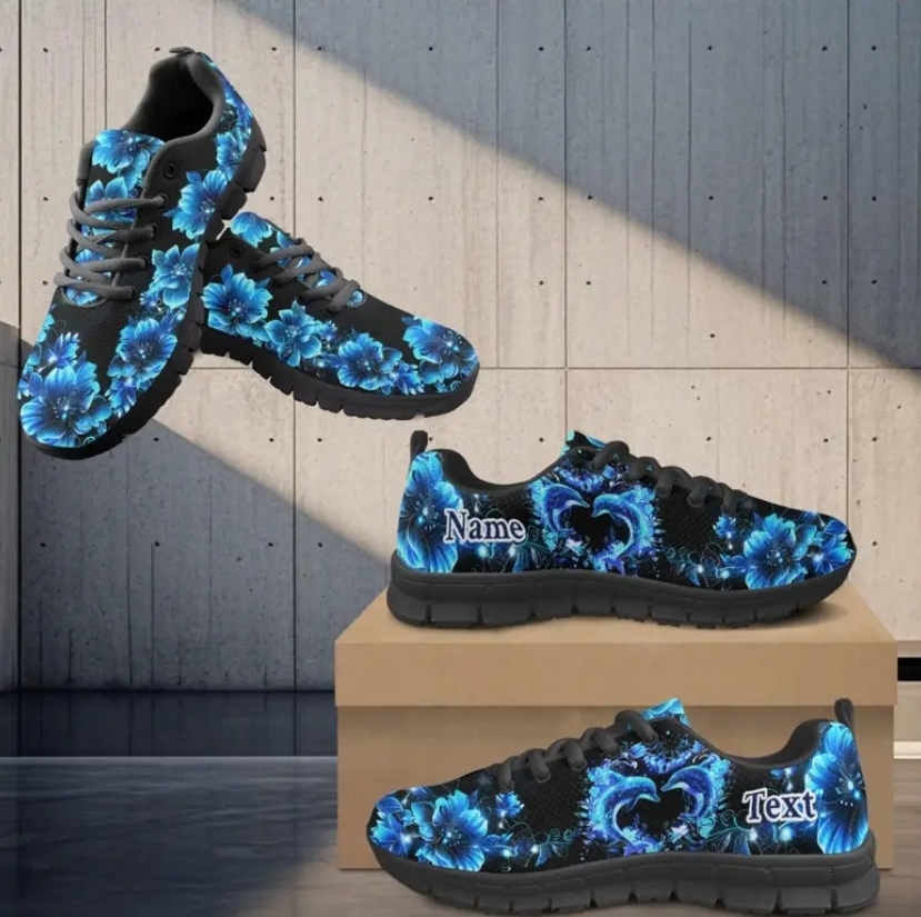 Blue Dolphin and Flowers Womens Shoe (Custom Name/Text)
