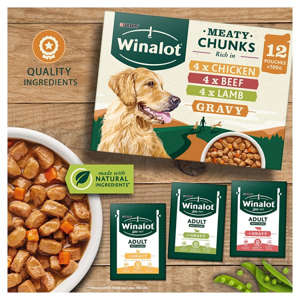 WINALOT Meaty Chunks Mixed in Gravy Wet Dog Food 12x100g