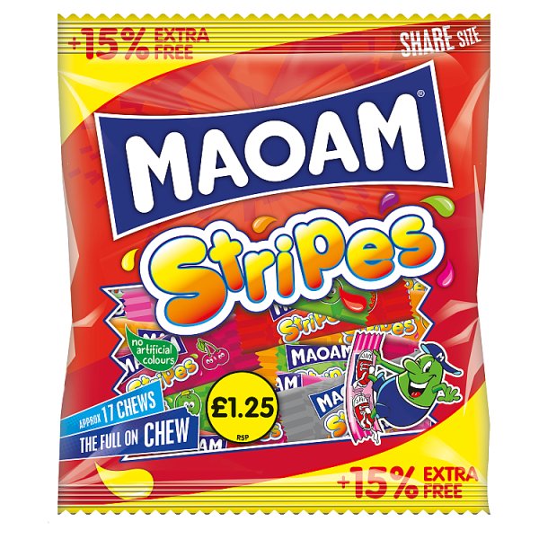 MAOAM Stripes Fruit & Cola Flavour Chewy Sweets Sharing Bag 161g