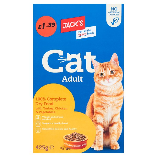 Jack's Cat Adult 100% Complete Dry Food with Turkey, Chicken & Vegetables 425g