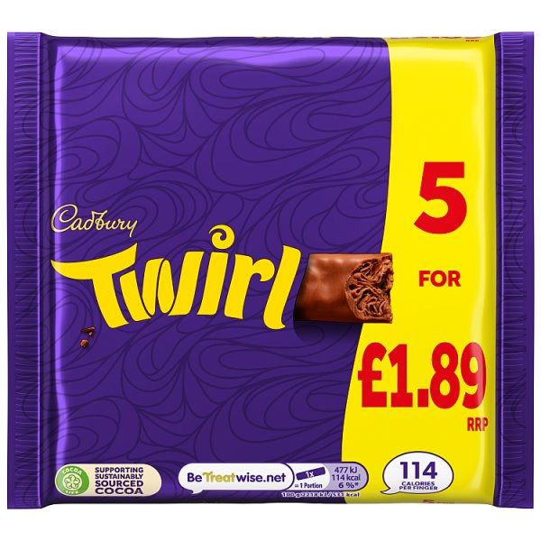 Cadbury Twirl Chocolate Bar 5 Pack Multipack 107.5g
