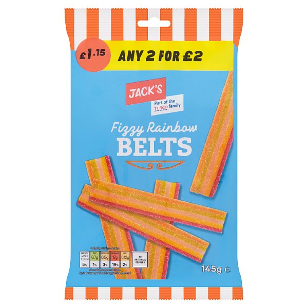 Jack's Fizzy Rainbow Belts 145g