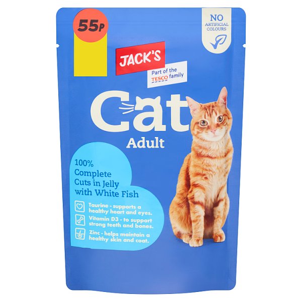 Jack's Cat Adult 100% Complete Cuts in Jelly with White Fish 100g