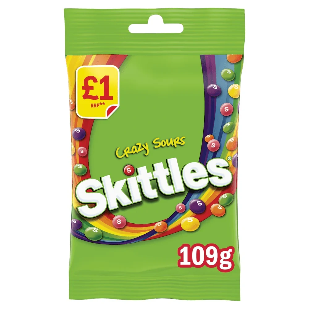 Skittles Vegan Chewy Crazy Sour Sweets Fruit Flavoured Treat Bag 109g