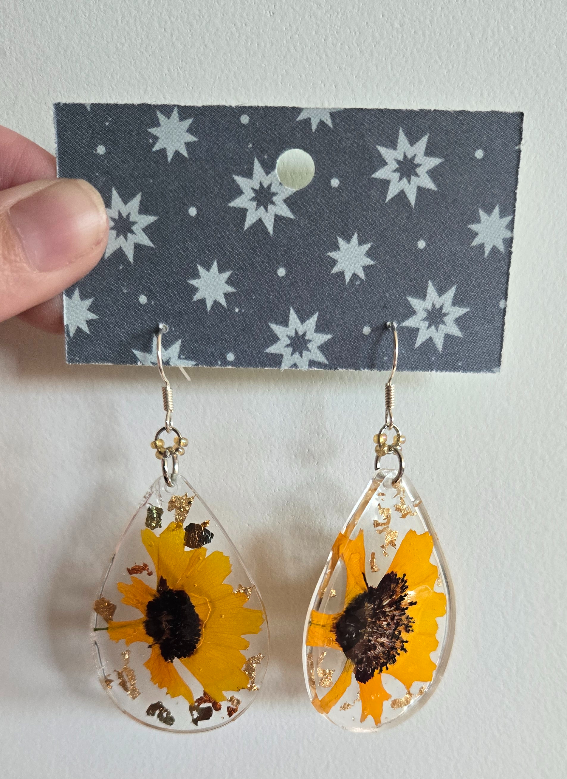 Yellow Flower Earrings (real flower in resin)