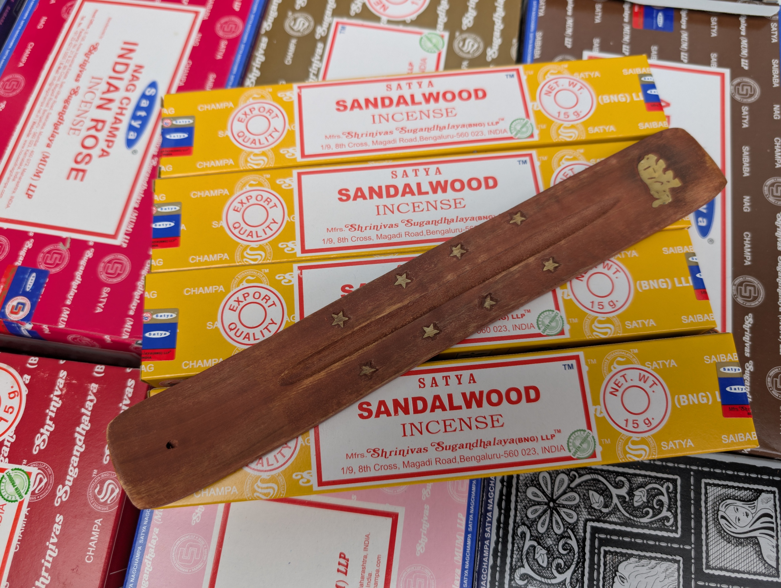 4 Packs of Satya 15g Sandalwood Incense plus 1 holder