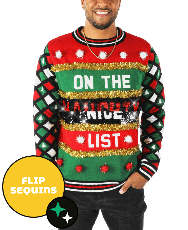 Naughty or Nice Reversable Sequin Ugly Christmas Sweater