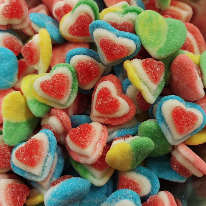 Vidal Triple Layer Hearts Sugared Multi 3D Heart Foam Jelly Sweets