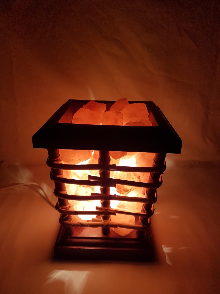 Wooden Basket Salt Lamp with Pure Himalayan Salt chunks