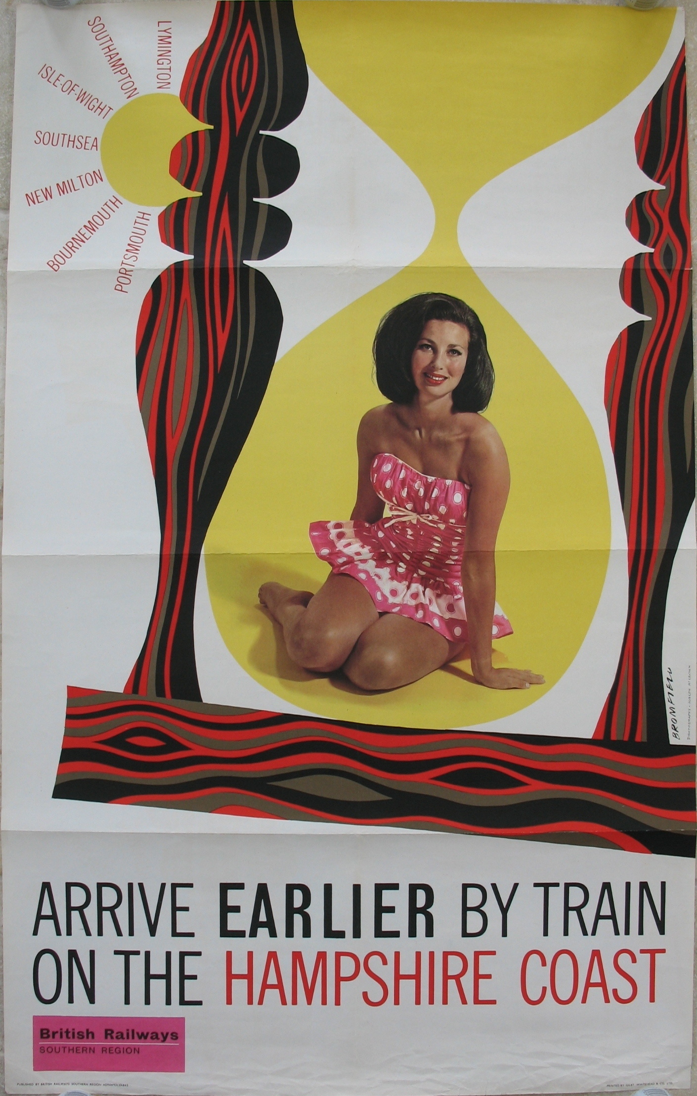 Original Railway Poster Arrive Earlier By Train On The Hampshire Coast By Kenneth Bromfield And Joseph Mckeown