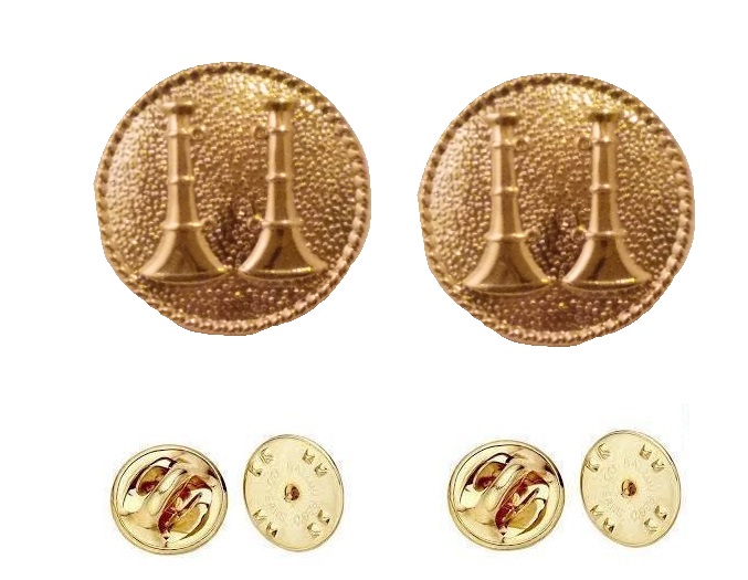 Collar Pins Bugles Disc 2 Bugles Side by Side Gold Captain