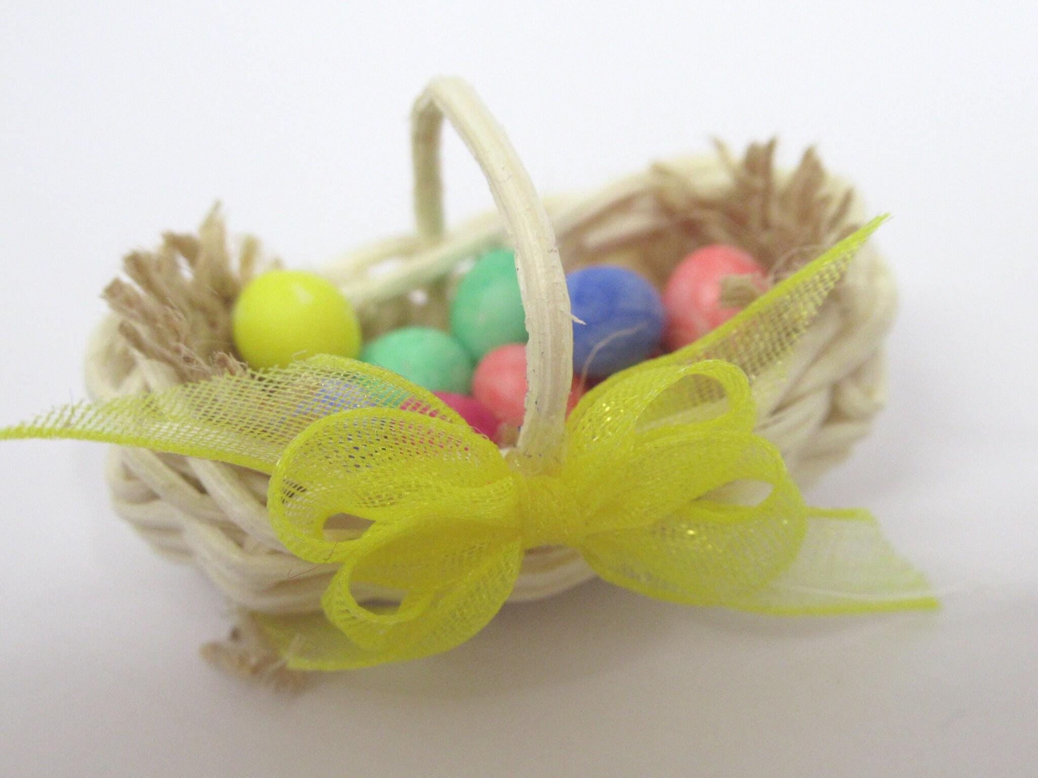 Dolls House Easter Basket with 10 Hand Painted Coloured Eggs Miniature ...