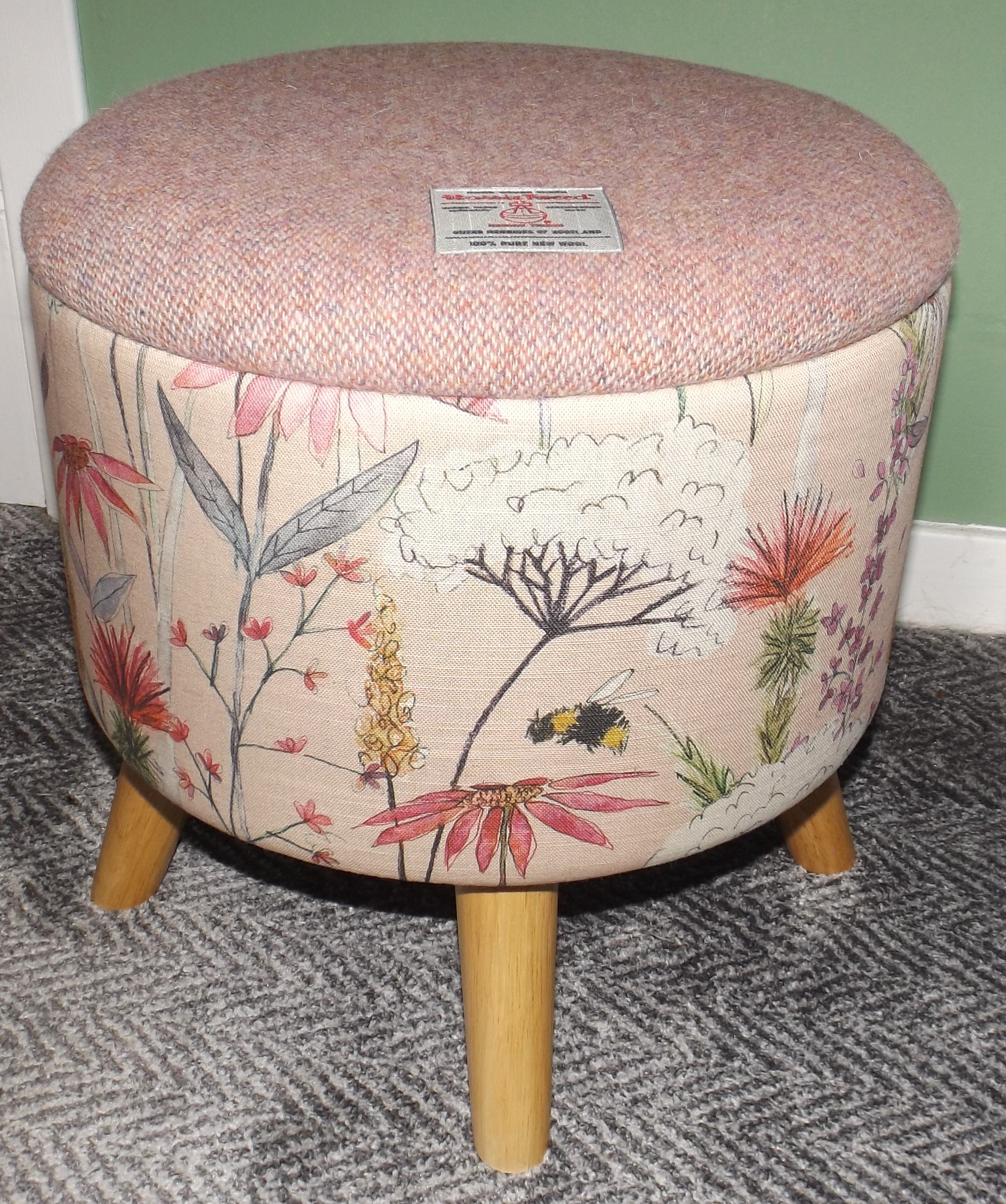 Large STORAGE Footstool Pink Barleycorn Harris Tweed Voyage