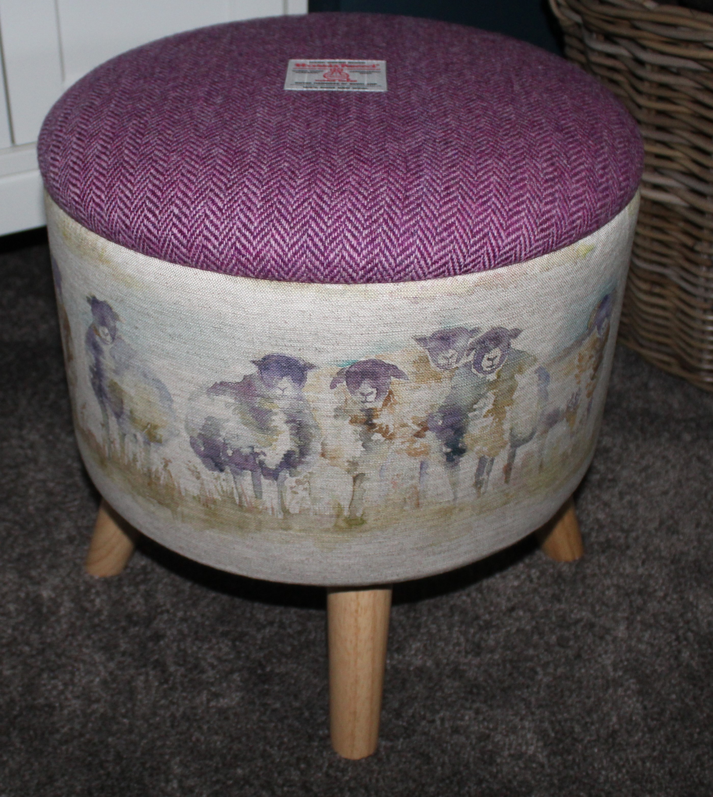 Large STORAGE Stool/Footstool Green Barleycorn Harris Tweed