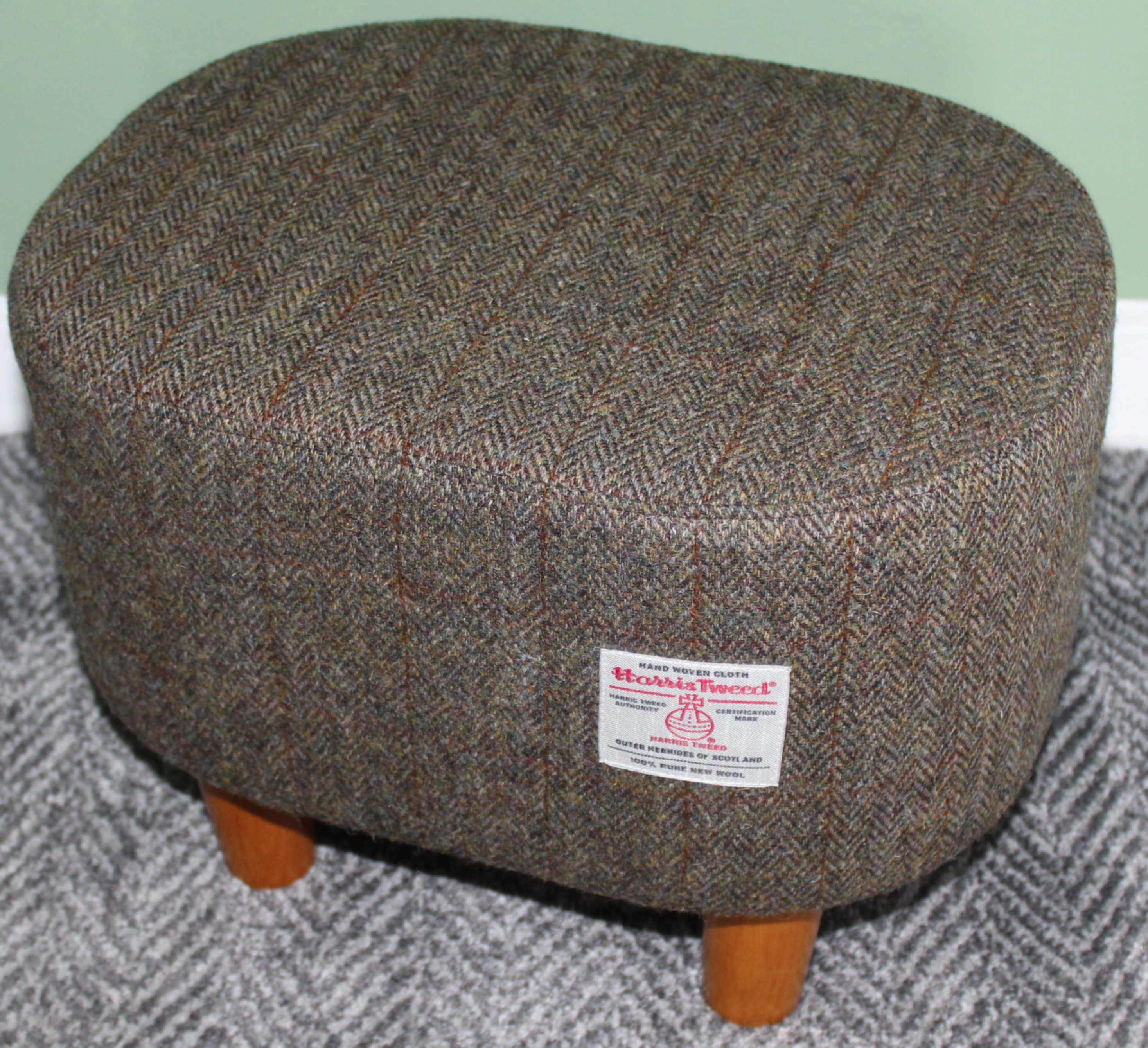 OVAL Footstool Herringbone Check Harris Tweed