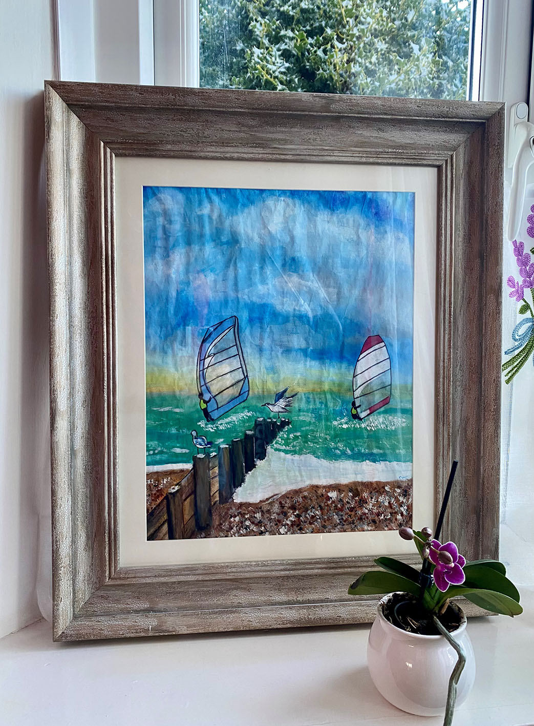 Before sunset, Hayling Island | Acrylic on rice paper