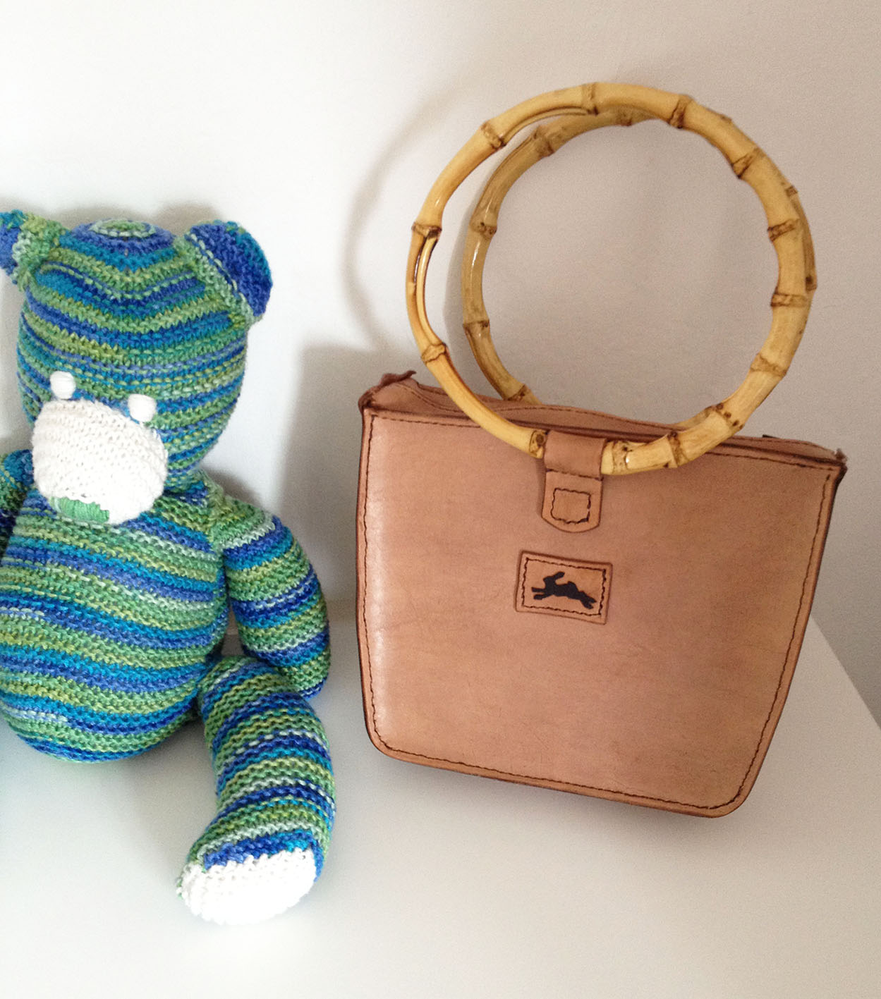 Genuine Leather Bamboo Handle Bag
