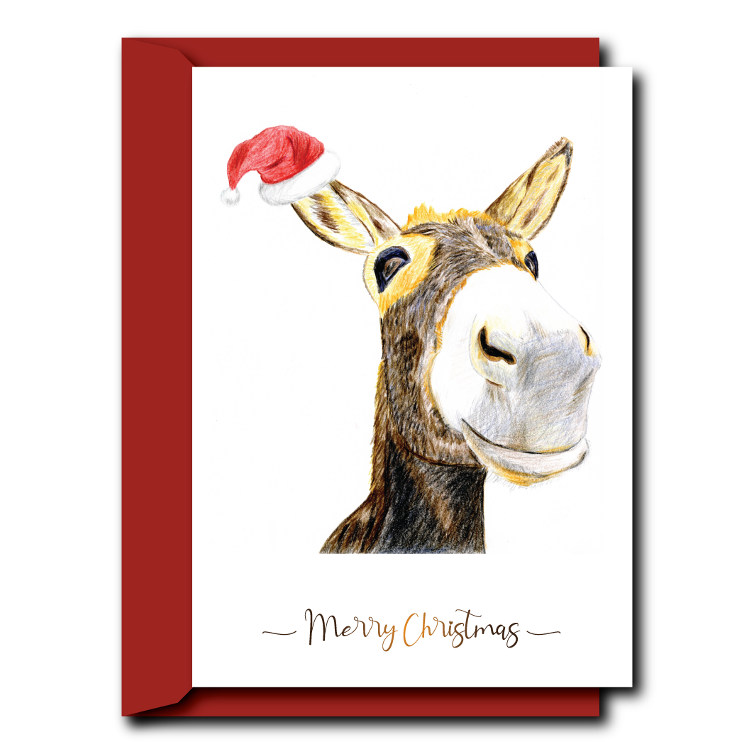 Hand drawn print Christmas card- Donkey | Christmas Card