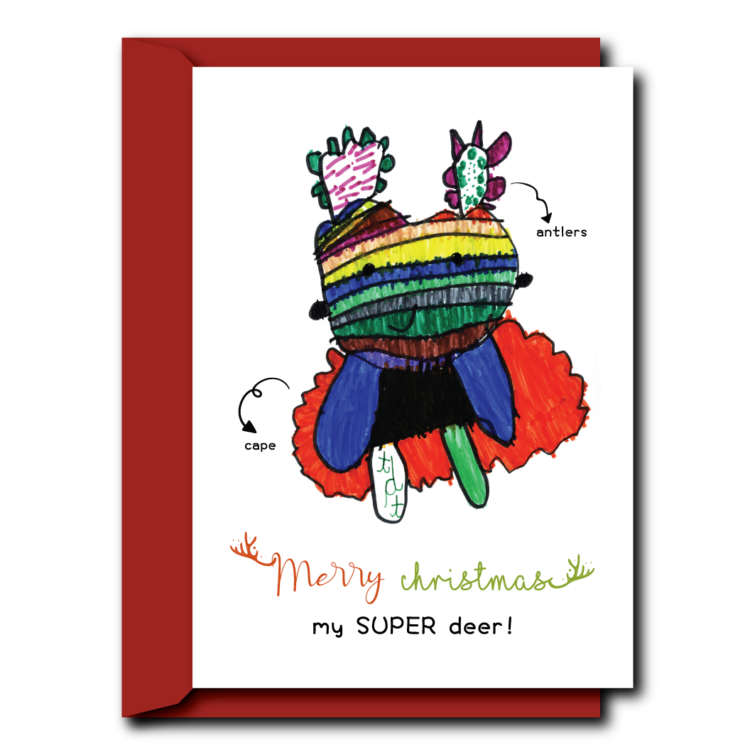 Hand drawn print Christmas card- Super Reindeer | Christmas Card