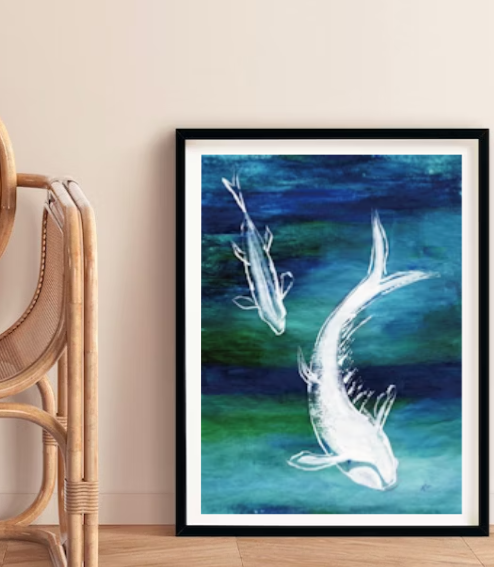 White Koi Fish Art Print | Acrylic on rice paper