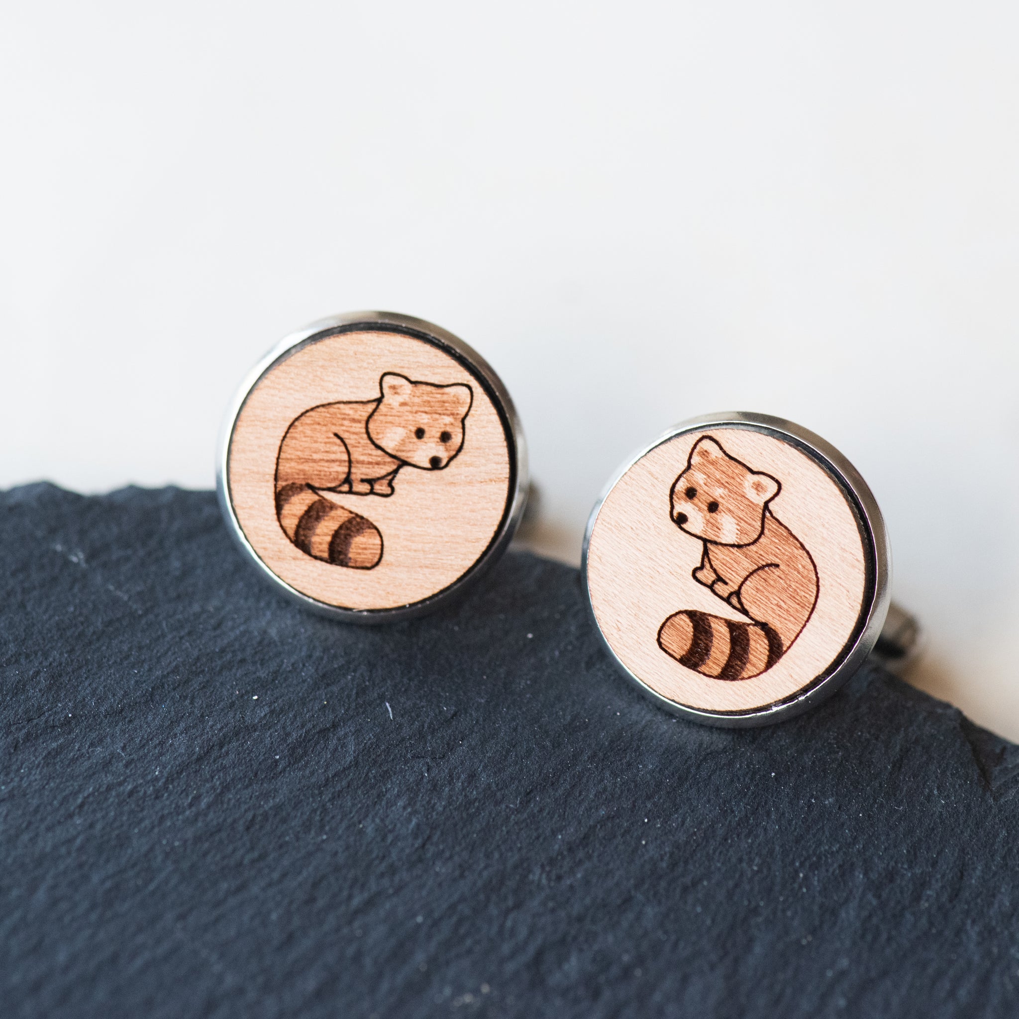 Red Panda Cherry Wood Cufflinks
