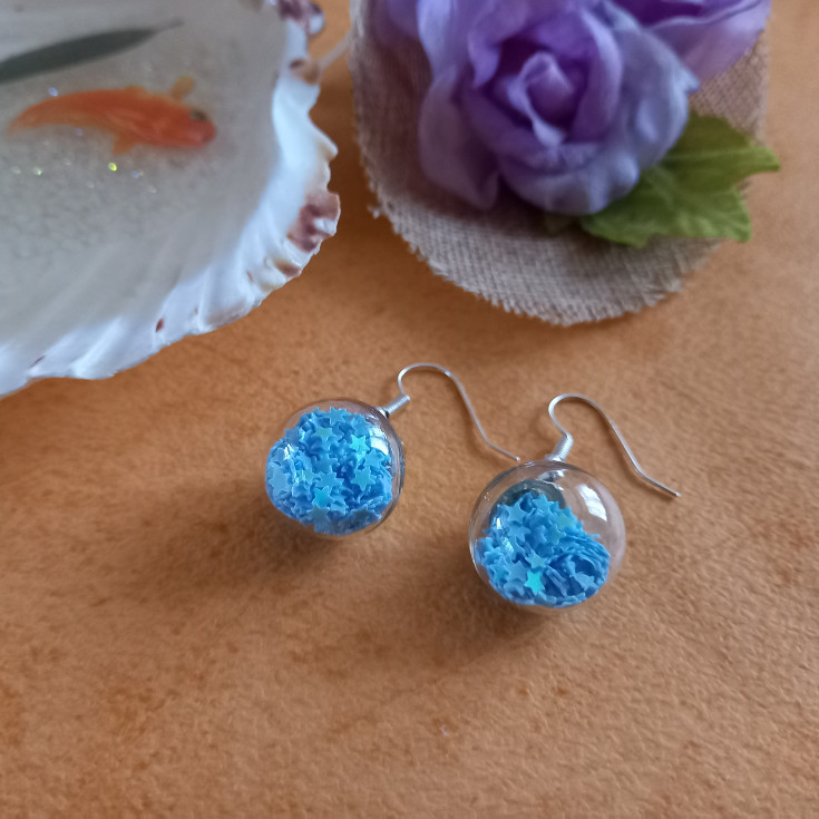 Bauble Earrings - Iridescent Baby Blue Stars Bauble Earrings - Iridescent Baby Blue Stars