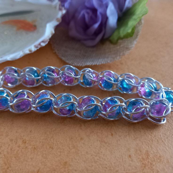 Caged Bead Bracelet - Crackle Turquoise and Pink Caged Bead Bracelet - Crackle Turquoise and Pink