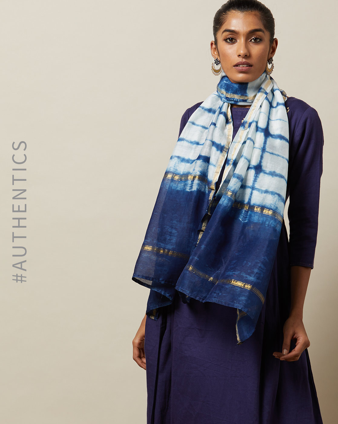 Hand Tie & Dye Indigo Shibori Chanderi Stole