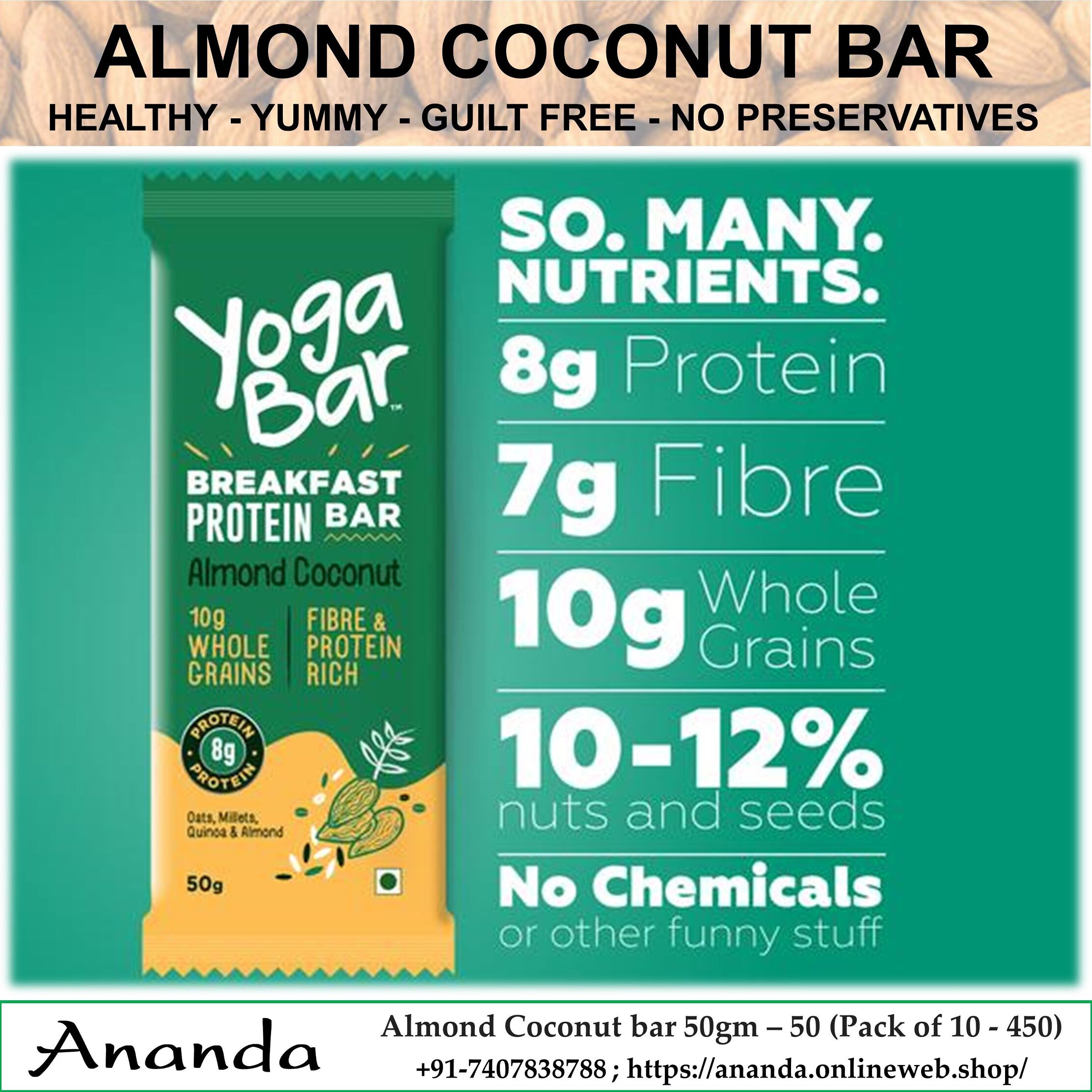 Breakfast Protein Bars Almond Coconut 50gm