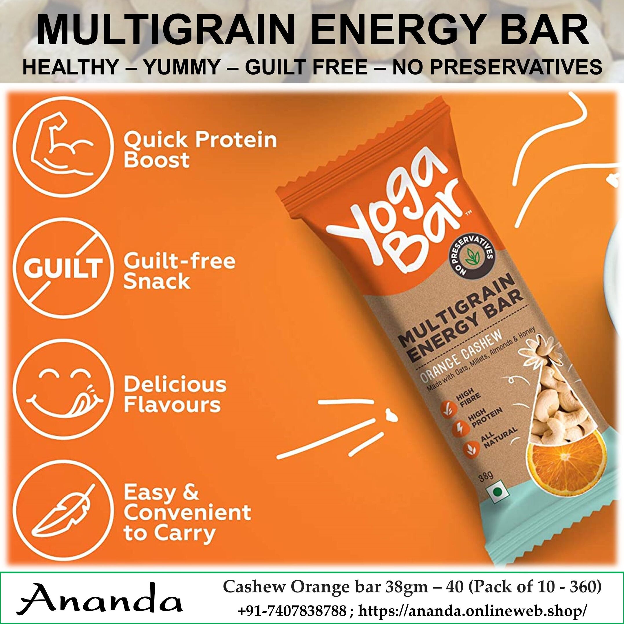 Cashew Orange Multigrain Energy bar 38gm