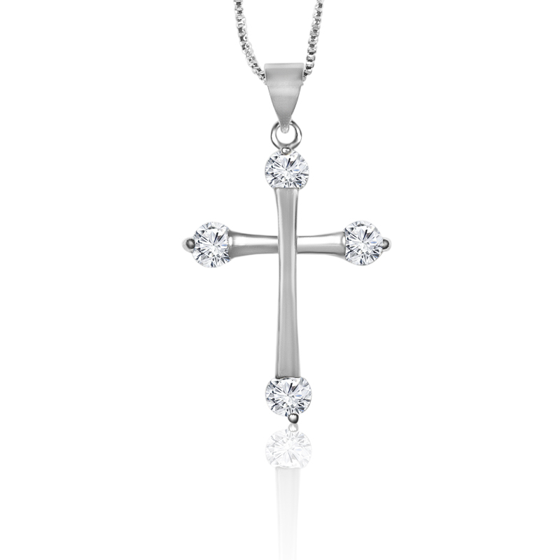 925 Sterling Silver and Cubic Zirconia Cross Necklace
