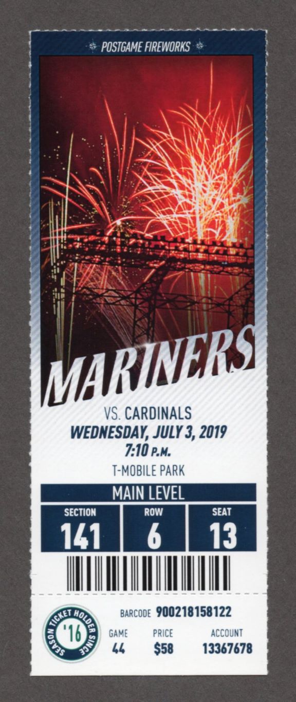 Tommy Edman HR 3 PINCH HIT Seattle Mariners vs St. Louis Cardinals 20190703 Full Season Ticket