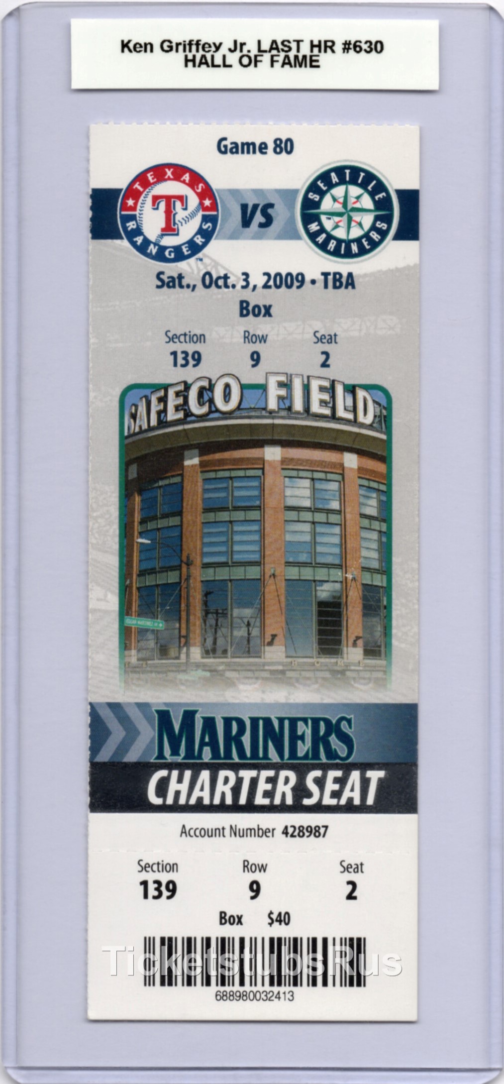 Ken Griffey Jr HR 630 LAST HOME RUN 2009 Mariners Rangers 10/3 CHARTER