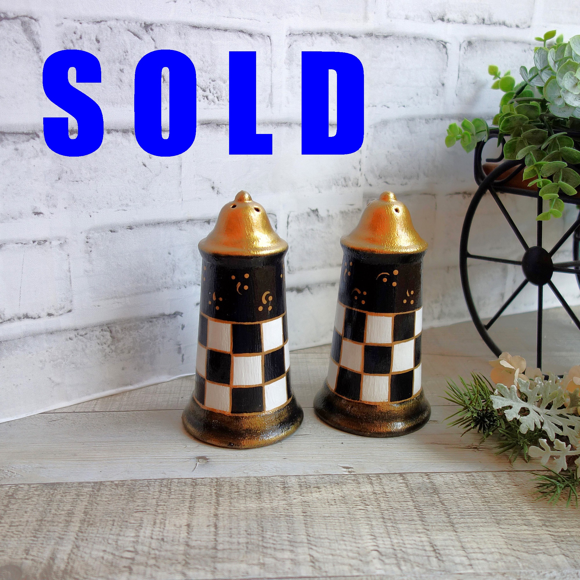 Large Checked Salt and Pepper Shaker Set Courtly Decor
