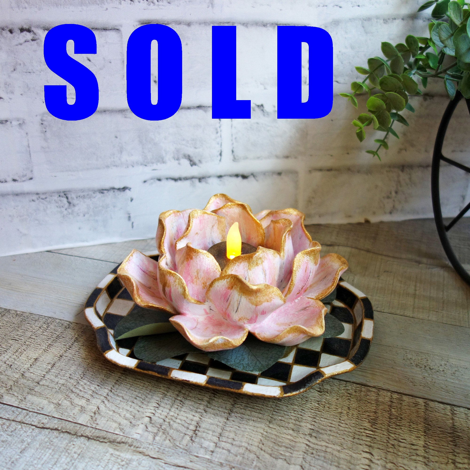 Checked Lotus Flower Votive Candle Holder